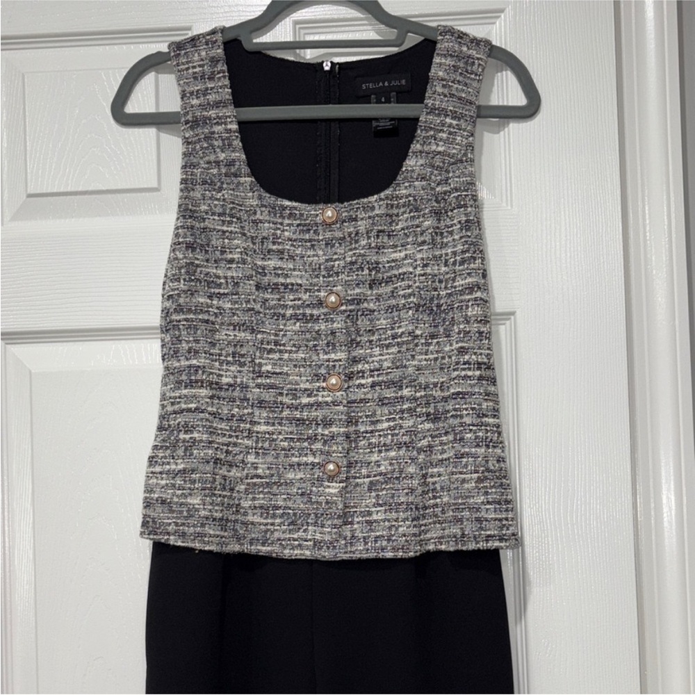 Stylish Tweed Womens Jumpsuit in Black and Gray Size 4